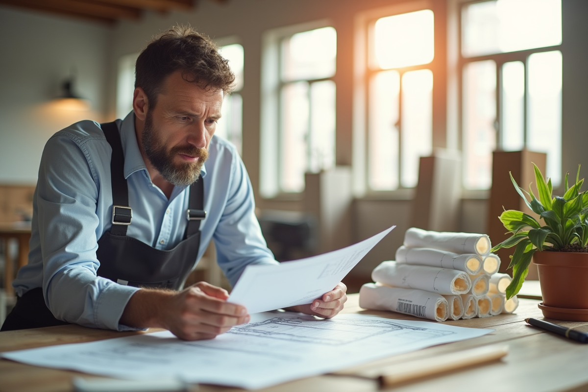 Architecte examine plans d