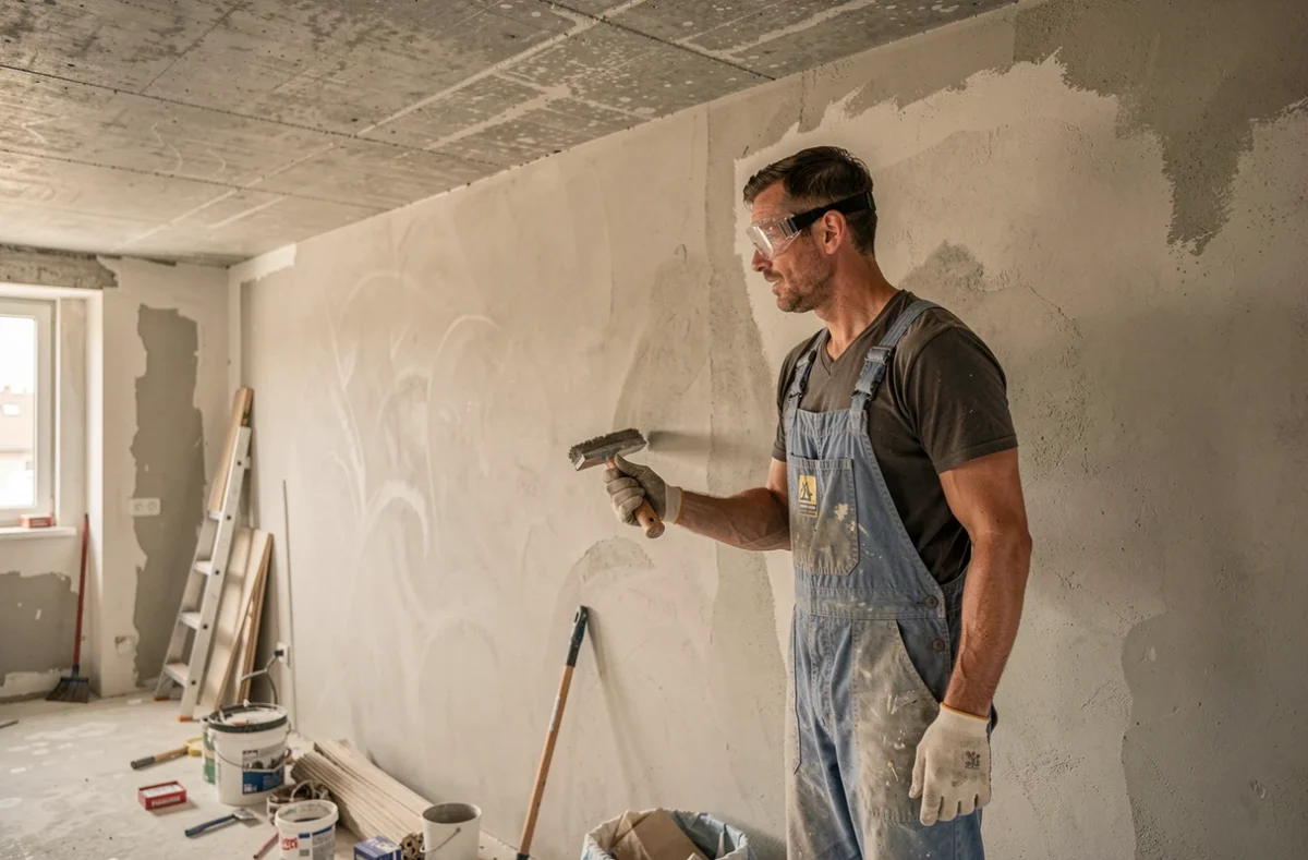 Artisan BATI RENOV réalisant des travaux tous corps d'état dans un appartement en rénovation