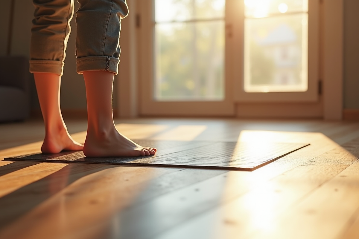 Chambre minimaliste avec chauffage au sol en bois