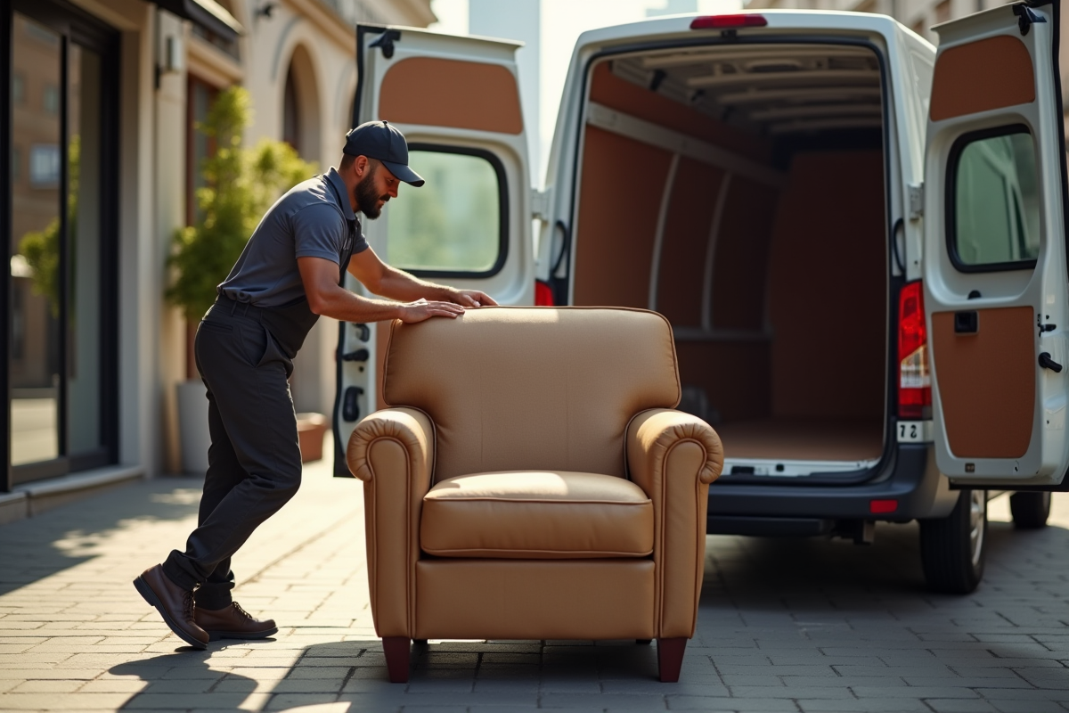 Livreur charge un fauteuil d
