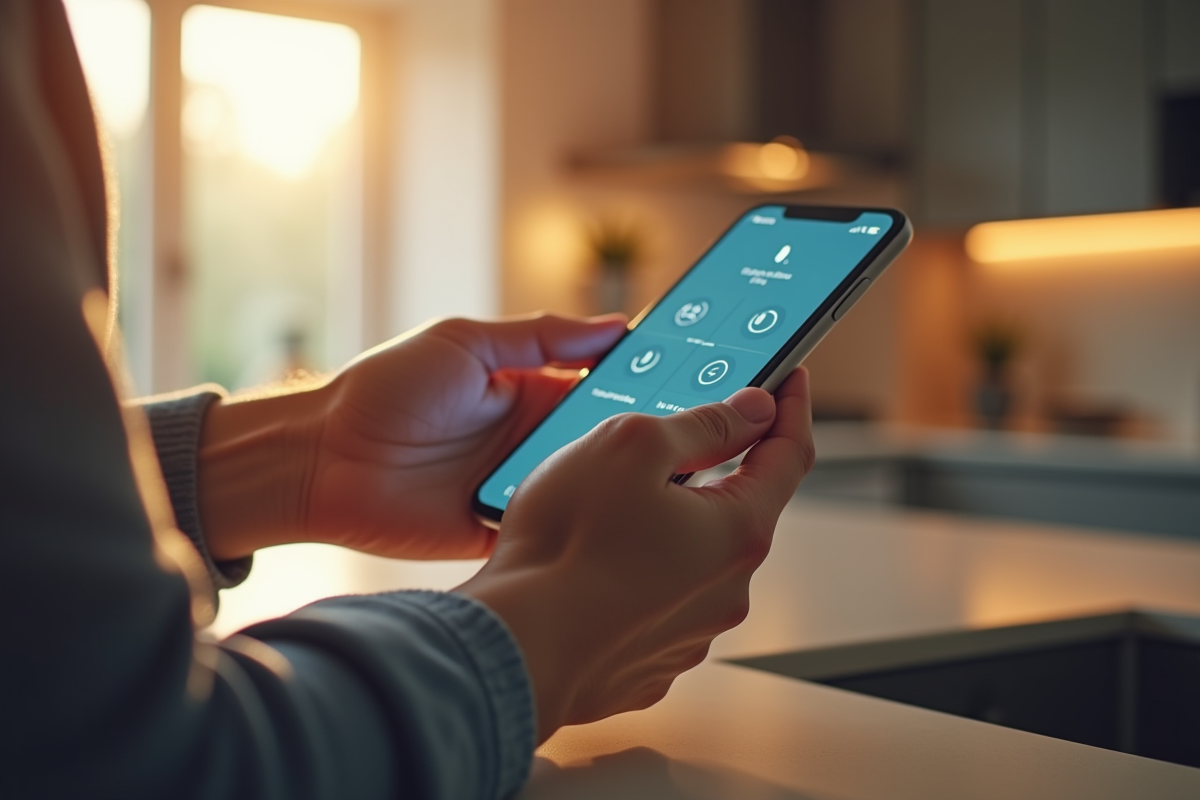 Main utilisant une application pour contrôler l’éclairage