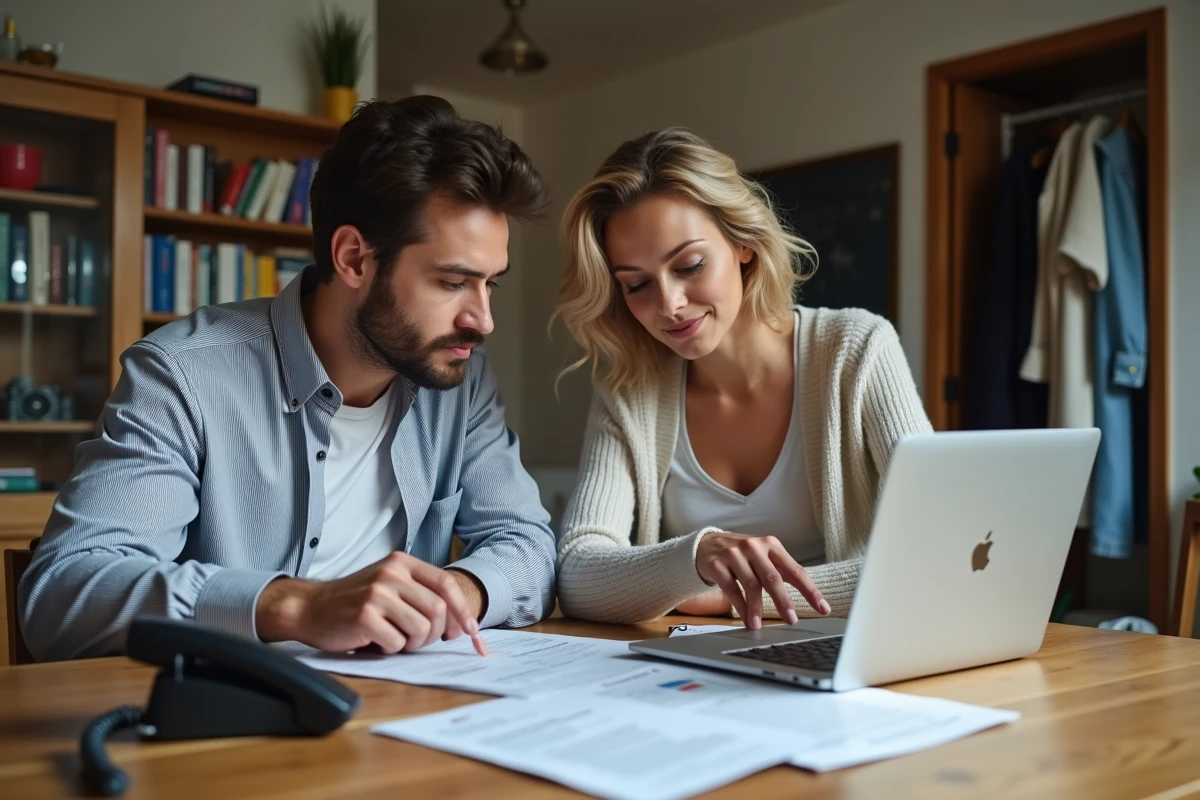 Couple consultant les documents de leur assurance habitation GMF pour comprendre les garanties d'urgence