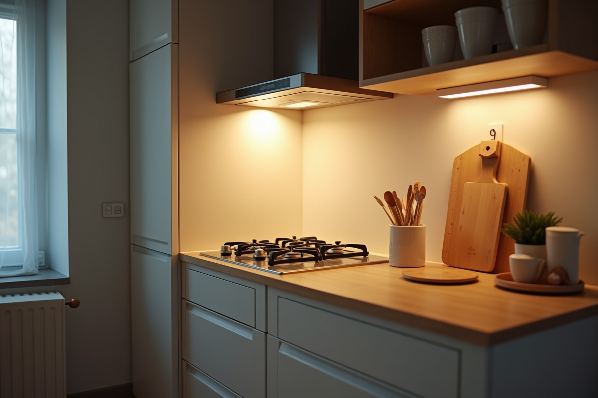 Coin cuisine compact et lumineux dans un appartement