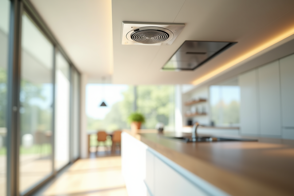 Cuisine moderne avec ventilation naturelle et lumière naturelle