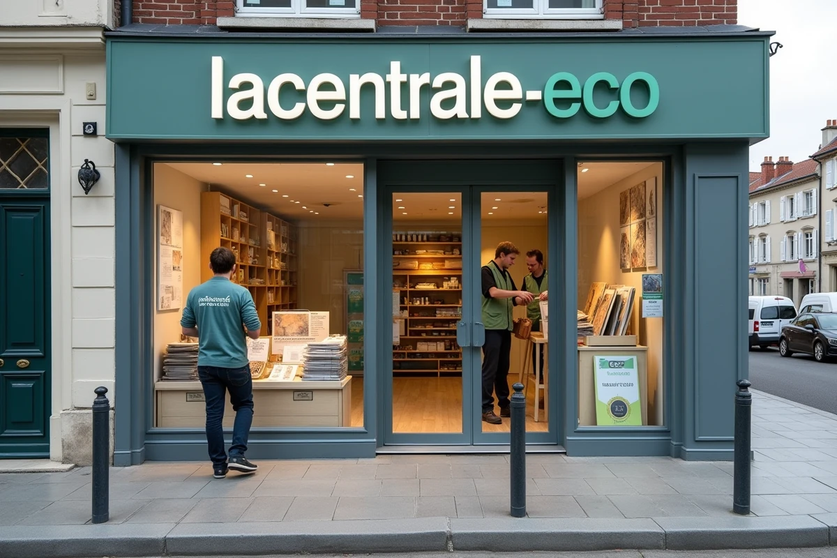 Devanture de lacentrale-eco spécialisée en rénovation écologique dans une rue commerciale de Rillieux-la-Pape