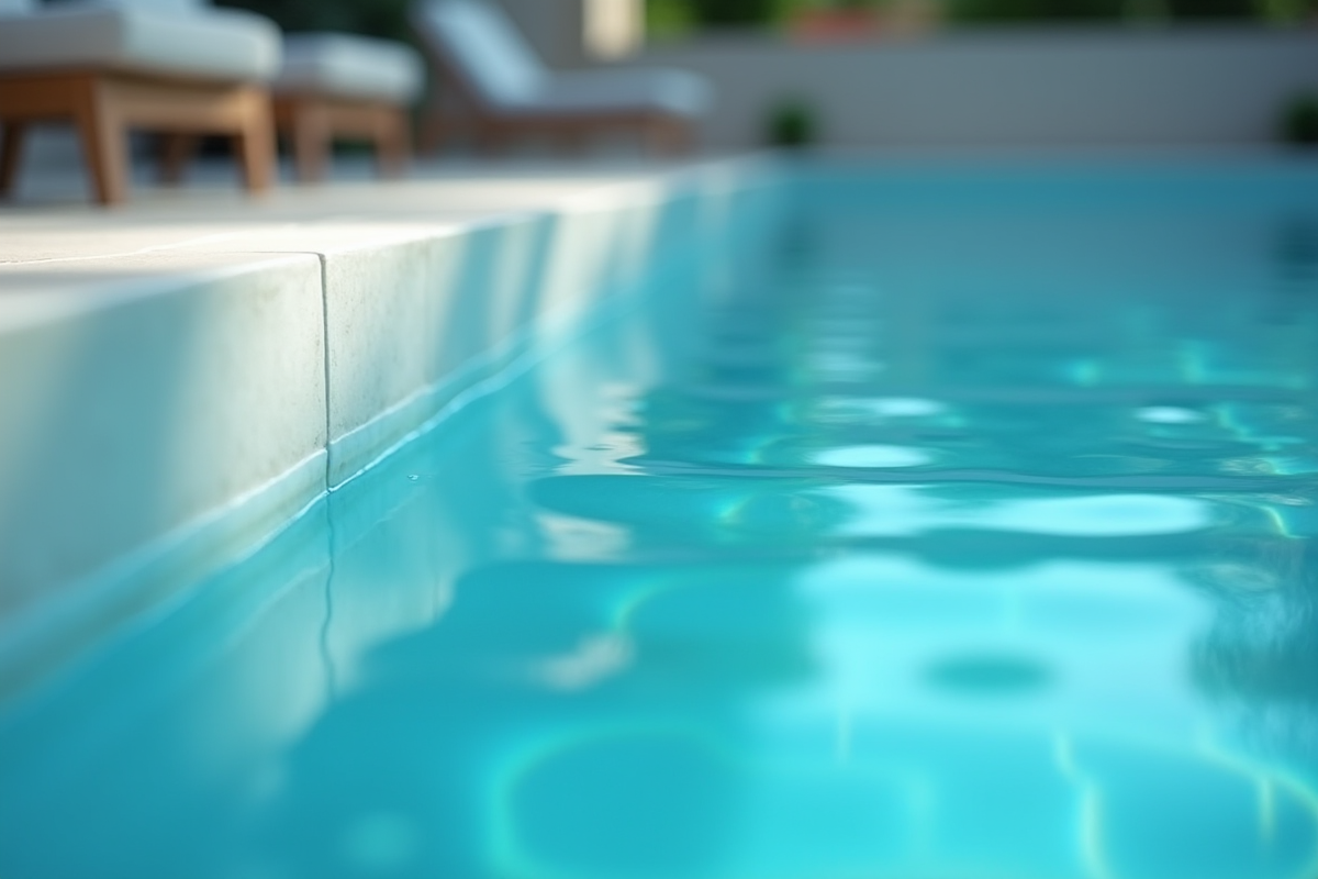 Zoom sur le bord de la piscine et la surface de l