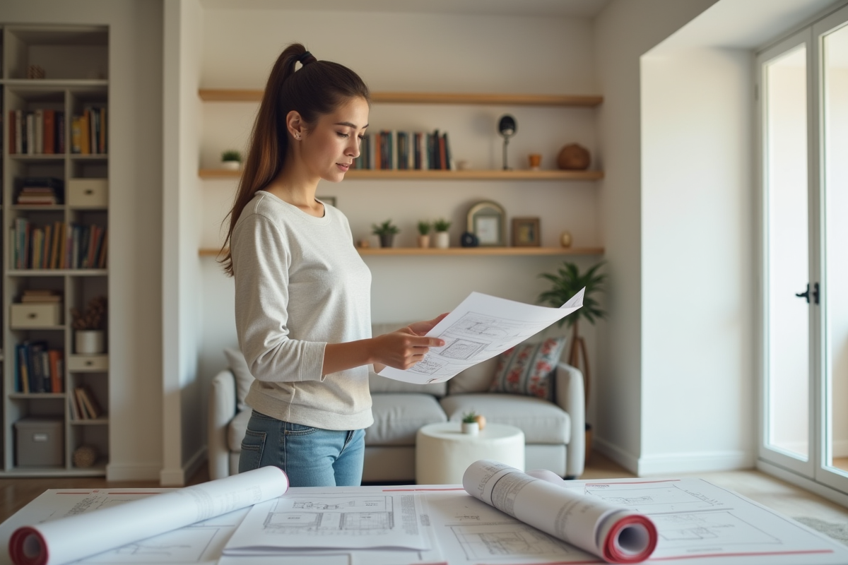 Jeune femme consultant des échantillons d