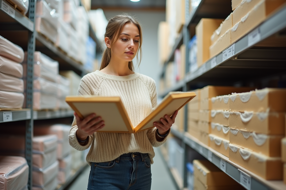Jeune femme choisissant entre deux types d isolant dans un magasin