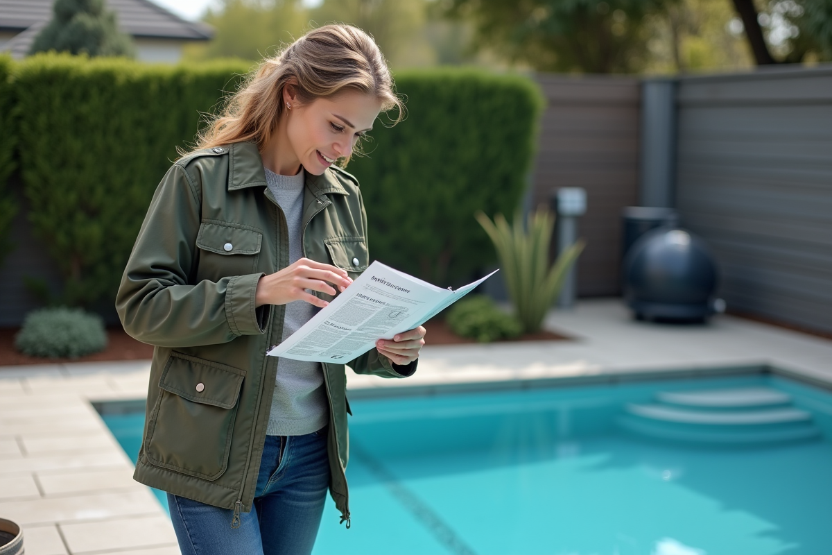 Femme vérifiant les tuyaux de la pompe de piscine