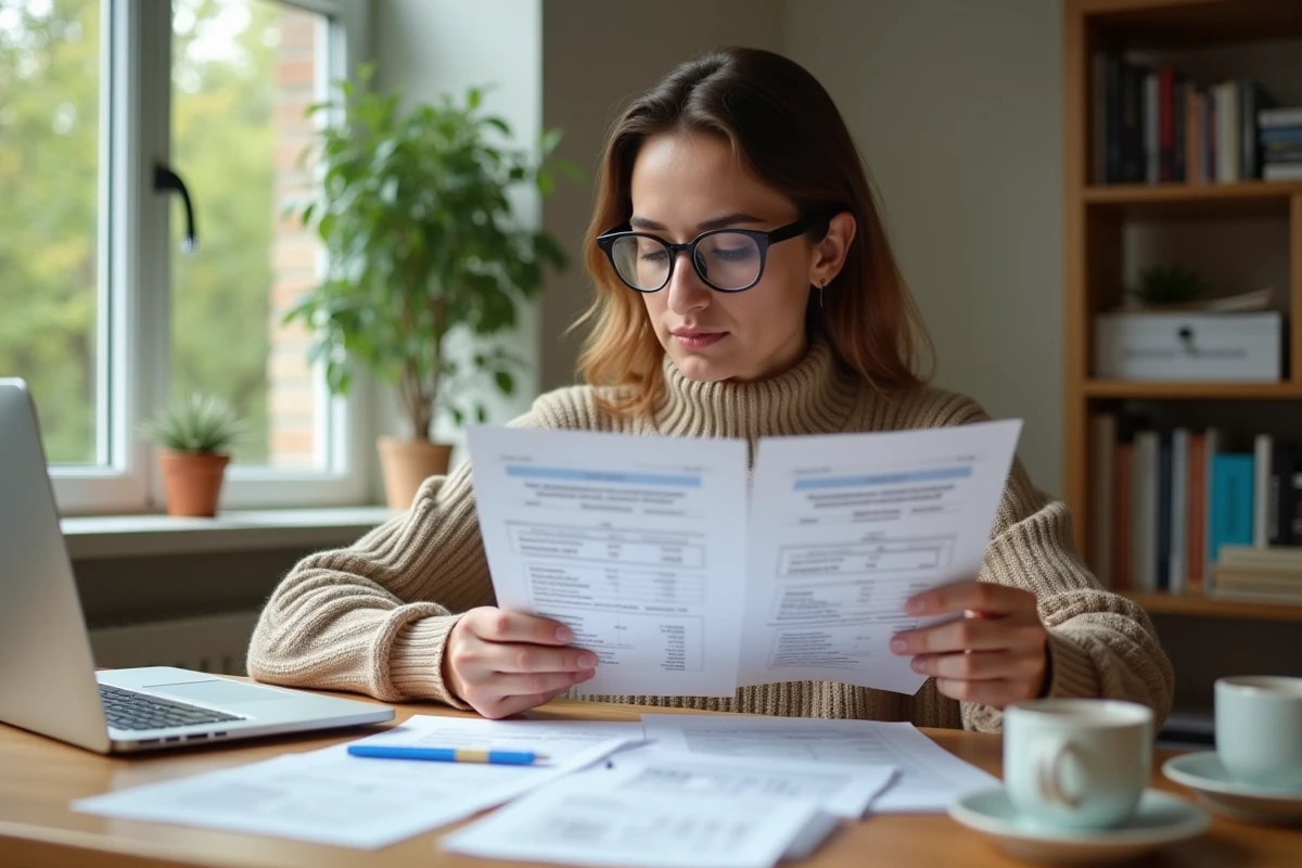 Jeune femme comparant deux devis de rénovation dans un bureau