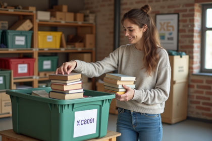 Femme triant des objets r&eacute;utilisables dans une ressourcerie