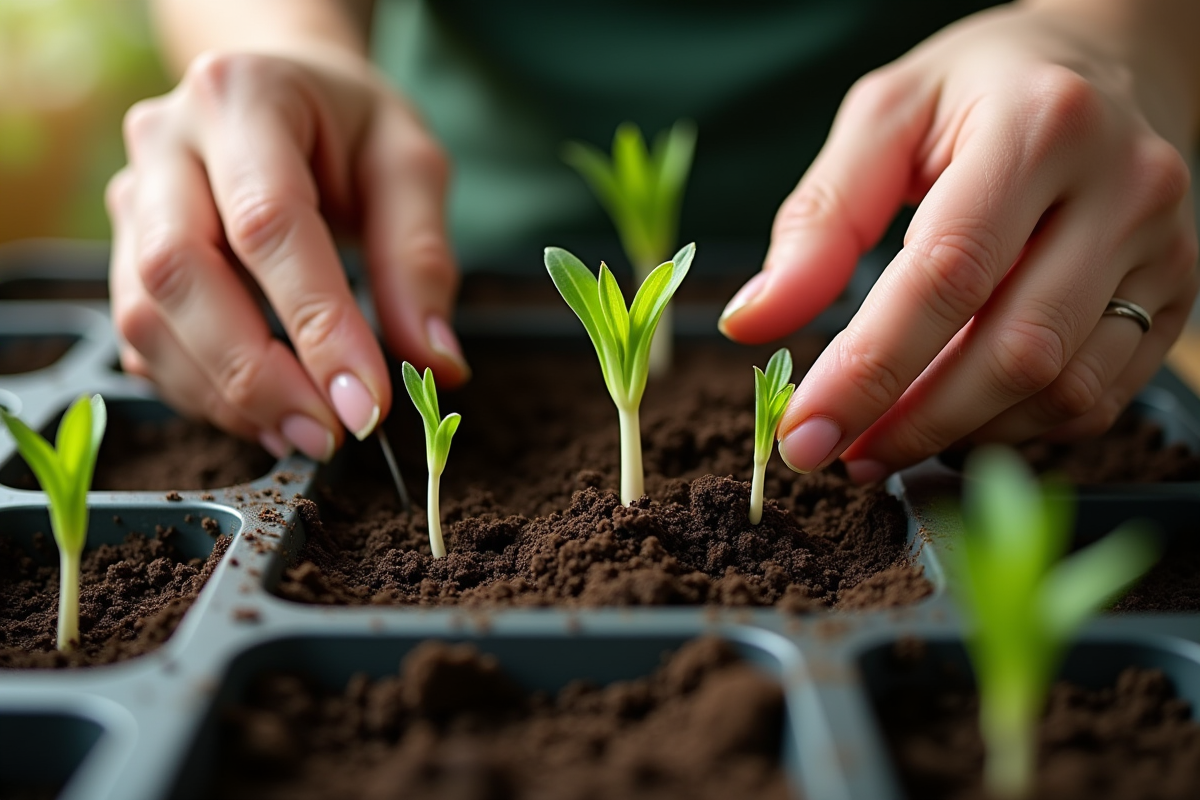 Jardinier plantant des pousses de lys dans la terre