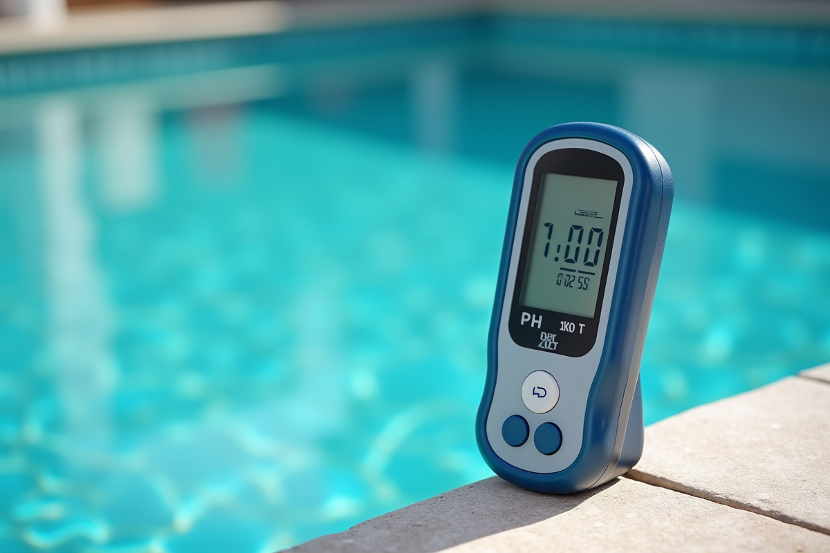 Kit de test pH numérique sur le bord de la piscine