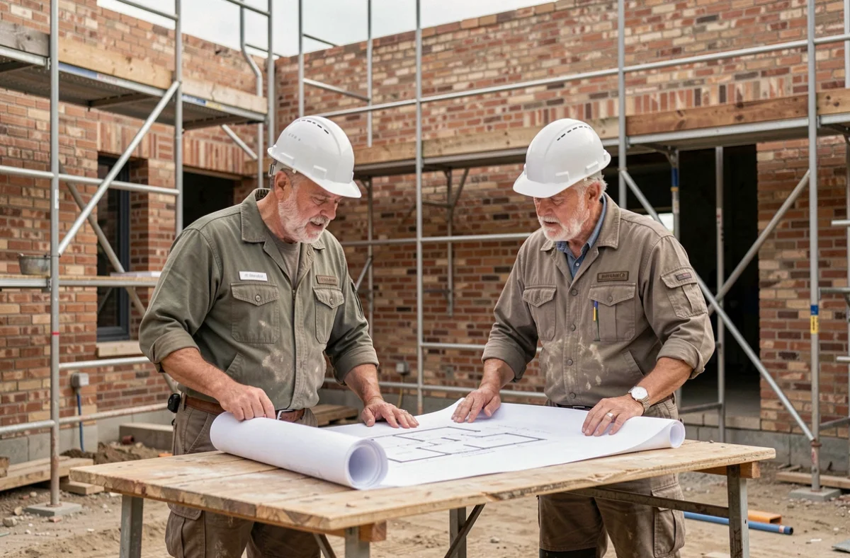 Professionnels MURAT étudiant des plans de rénovation et construction dans le 92