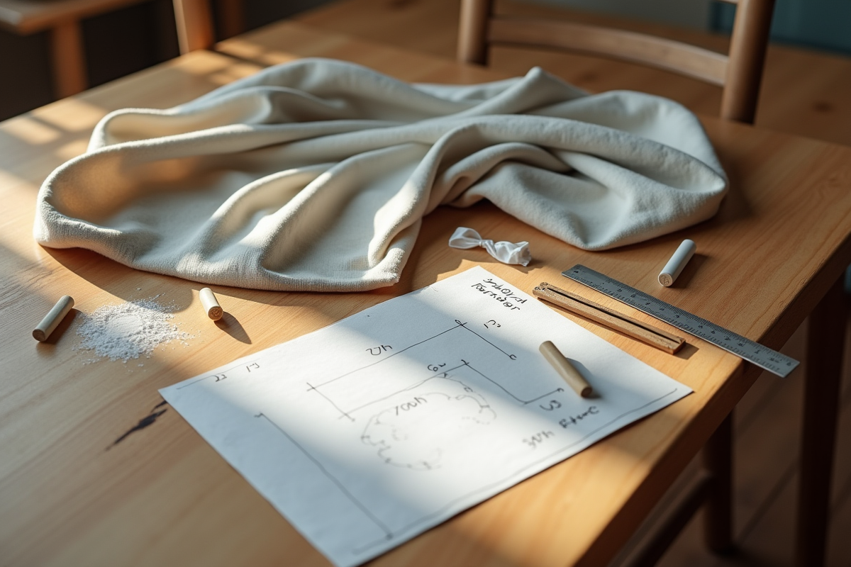 Outils de mesure pour tissu sur une table en bois bien éclairée