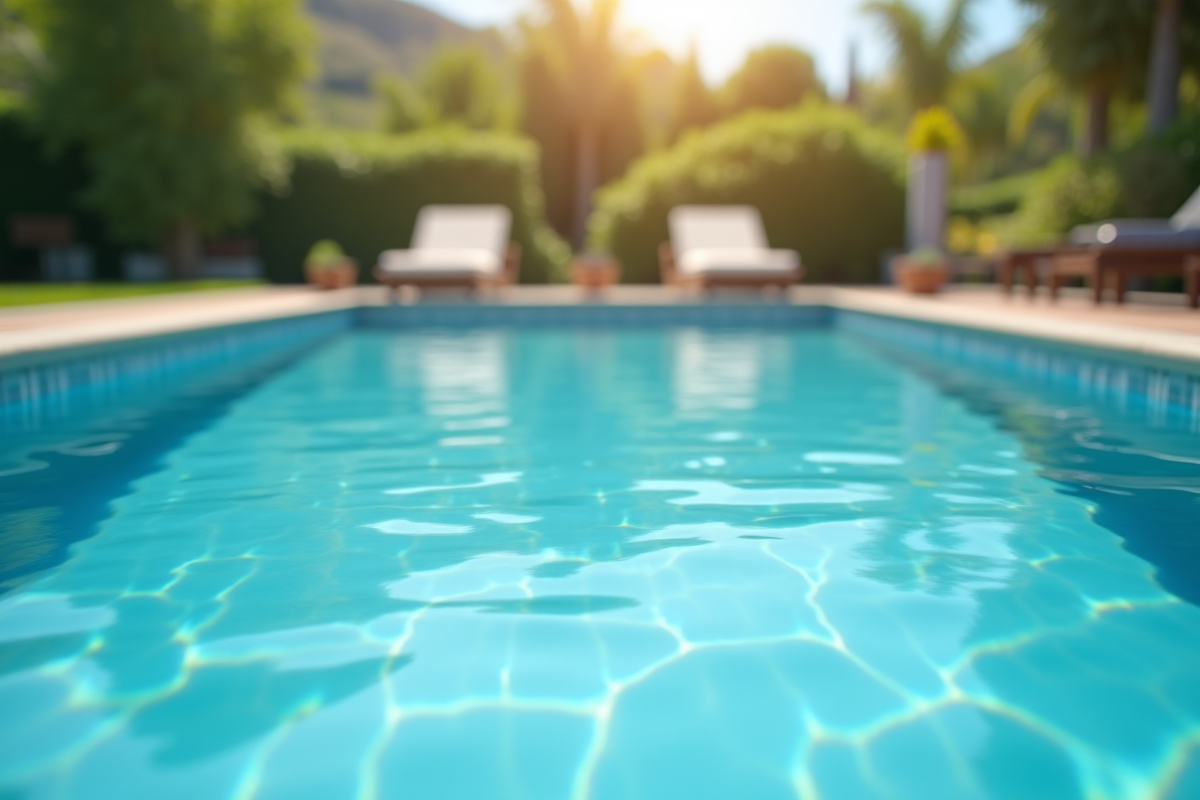 Piscine familiale en plein air avec eau claire et reflets naturels