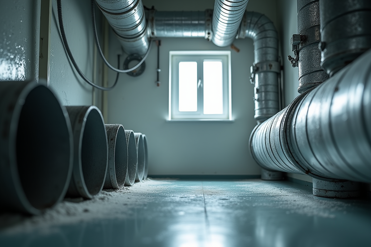 Détails des conduits d air propres dans une pièce technique