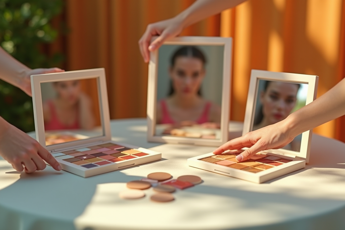 Tableau avec palettes de couleurs et reflets de visages