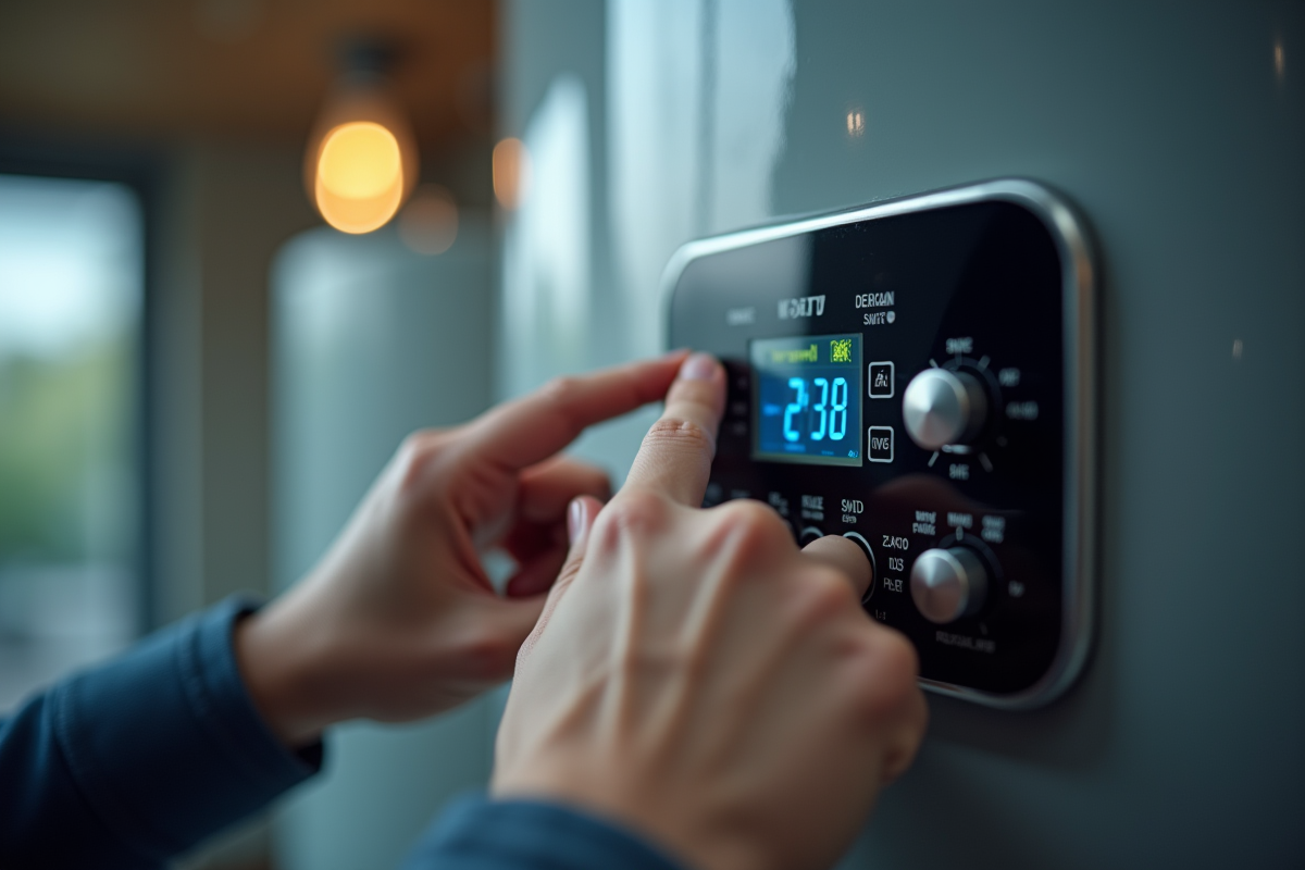 Détail d’un technicien ajustant un chauffe-eau électrique