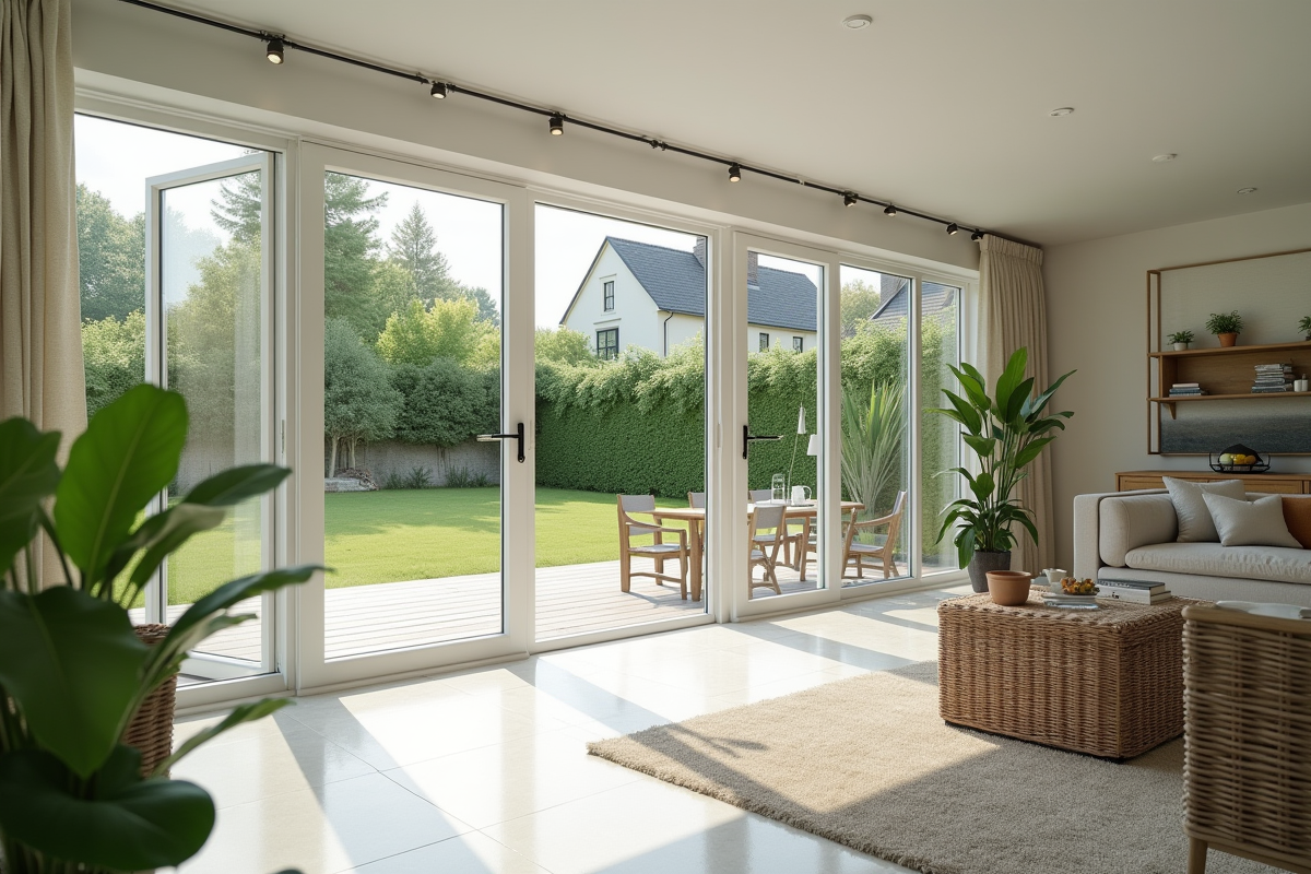 Veranda lumineuse attenante à une maison traditionnelle avec jardin